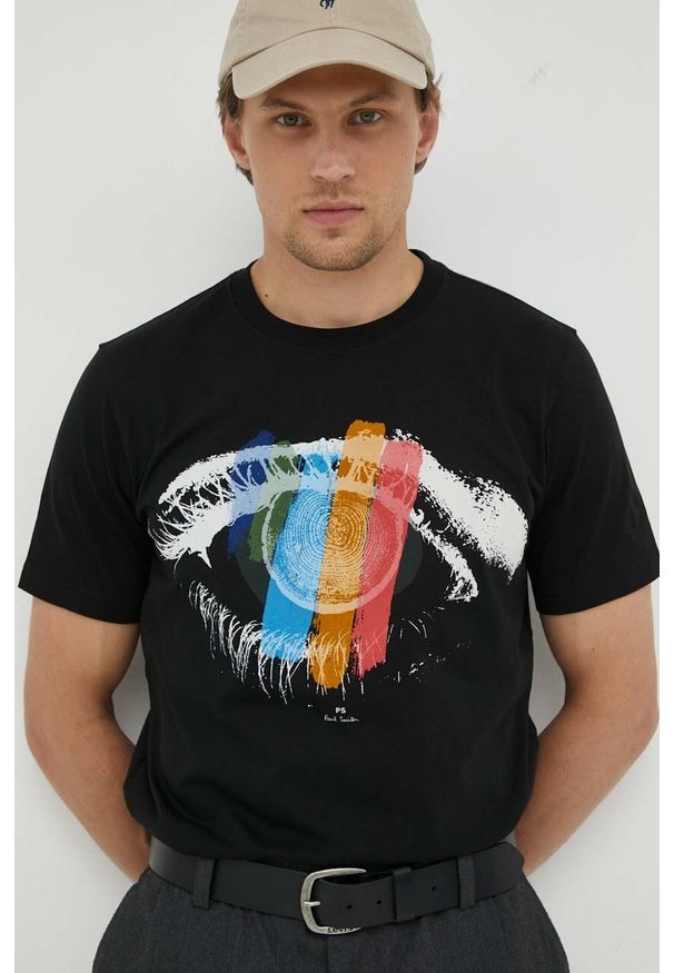 PS PAUL SMITH - PS Paul Smith t-shirt bawełniany kolor czarny z nadrukiem. Kolor: czarny. Materiał: bawełna. Wzór: nadruk. Styl: klasyczny