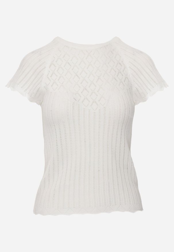 Born2be - Biała Bluzka z Ażurowej Dzianiny z Krótkimi Rękawami Tolina. Kolor: biały. Materiał: dzianina. Długość rękawa: krótki rękaw. Długość: krótkie. Wzór: ażurowy