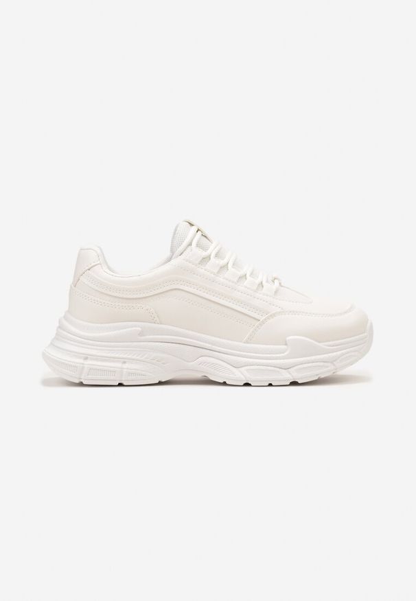 Born2be - Białe Sneakersy na Grubej Podeszwie z Materiałowymi Wstawkami Kendria. Kolor: biały. Materiał: materiał