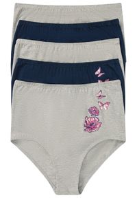 bonprix - Figi z wysoką talią, z bawełną (5 par). Kolor: szary. Materiał: bawełna. Wzór: gładki, nadruk, kwiaty #1