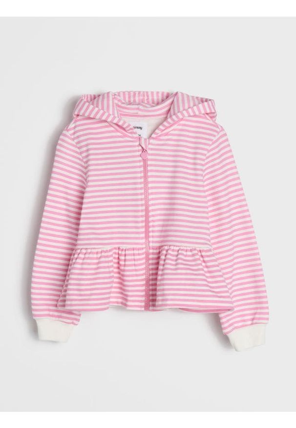 Sinsay - Bawełniana bluza w paski z baskinką i kapturem - kremowy. Kolor: kremowy. Materiał: bawełna. Wzór: paski