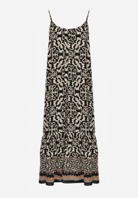 Renee - Czarno-Beżowa Rozkloszowana Sukienka z Bawełny na Cienkich Ramiączkach Nellmaira. Okazja: na imprezę. Kolor: czarny. Materiał: bawełna. Długość rękawa: na ramiączkach. Sezon: lato #5