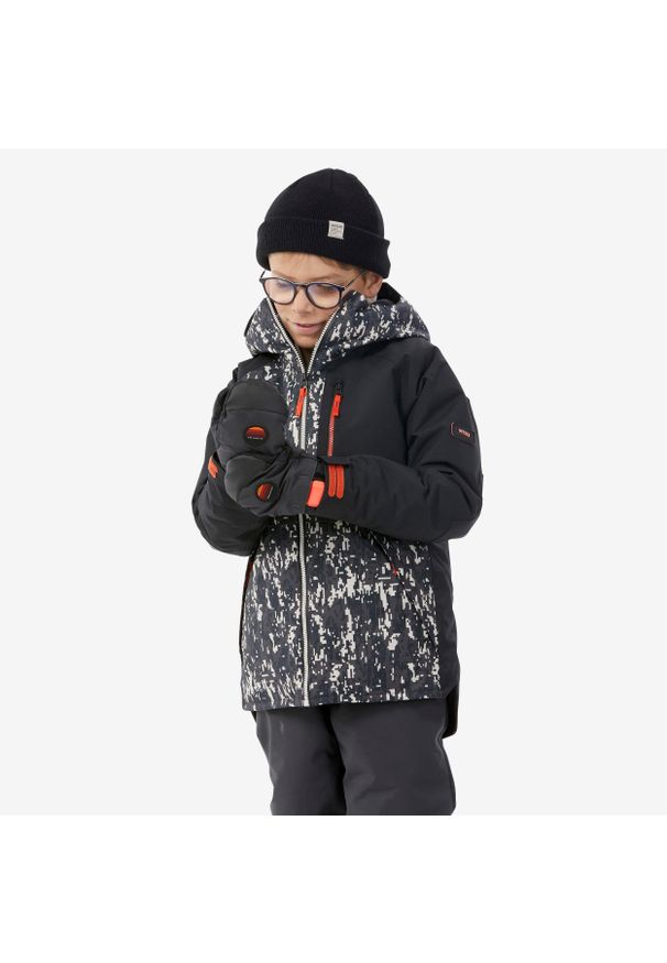 WEDZE - Kurtka snowboardowa dla dzieci Dreamscape SNB 500. Kolor: zielony, wielokolorowy, brązowy. Materiał: materiał, puch. Długość: długie. Sezon: zima. Sport: snowboard