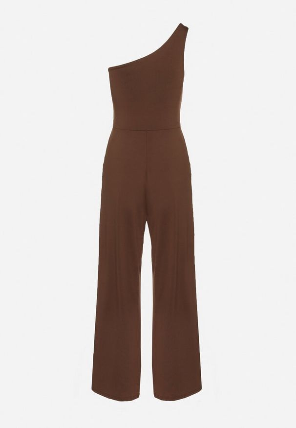 Born2be - Brązowy Asymetryczny Kombinezon na Jedno Ramię z Kieszeniami Efriele. Okazja: na randkę, na co dzień. Kolor: brązowy. Styl: casual