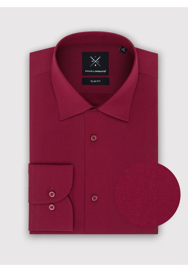 Pako Lorente - PAKO LORENTE – Burgundowa koszula męska długi rękaw. Okazja: na co dzień. Kolor: czerwony, beżowy, oliwkowy, niebieski. Materiał: bawełna, elastan. Długość rękawa: długi rękaw. Długość: długie. Wzór: gładki. Styl: casual