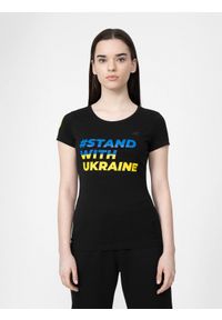 4f - Koszulka damska #STANDWITHUKRAINE. Kolor: czarny. Materiał: dzianina, bawełna #2