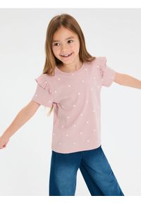 Sinsay - Bawełniana koszulka z falbanami - różowy. Kolor: różowy. Materiał: bawełna #1