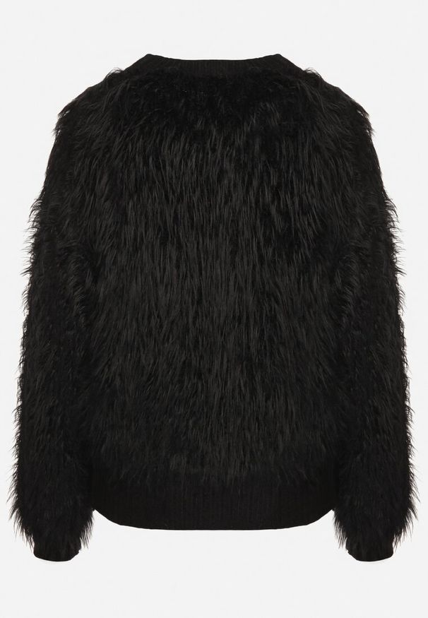 Born2be - Czarny Sweter z Długim Włosiem i Dodatkiem Wełny Merithina. Kolor: czarny. Materiał: wełna. Długość: długie. Styl: klasyczny, elegancki