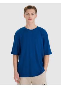 4f - 4F T-shirt oversize z modalem męski - turkusowy XXL. Okazja: na co dzień. Kolor: turkusowy. Materiał: dzianina, materiał, bawełna. Długość rękawa: krótki rękaw. Długość: krótkie. Styl: klasyczny, sportowy, casual