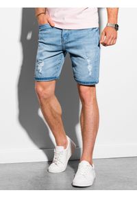 Ombre Clothing - Krótkie spodenki męskie jeansowe W311 - jasny jeans - XXL. Materiał: jeans. Długość: krótkie. Sezon: lato