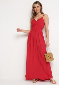 Born2be - Bordowa Sukienka Cadole. Kolor: czerwony. Materiał: bawełna. Długość rękawa: na ramiączkach. Typ sukienki: kopertowe. Styl: wakacyjny. Długość: maxi #5