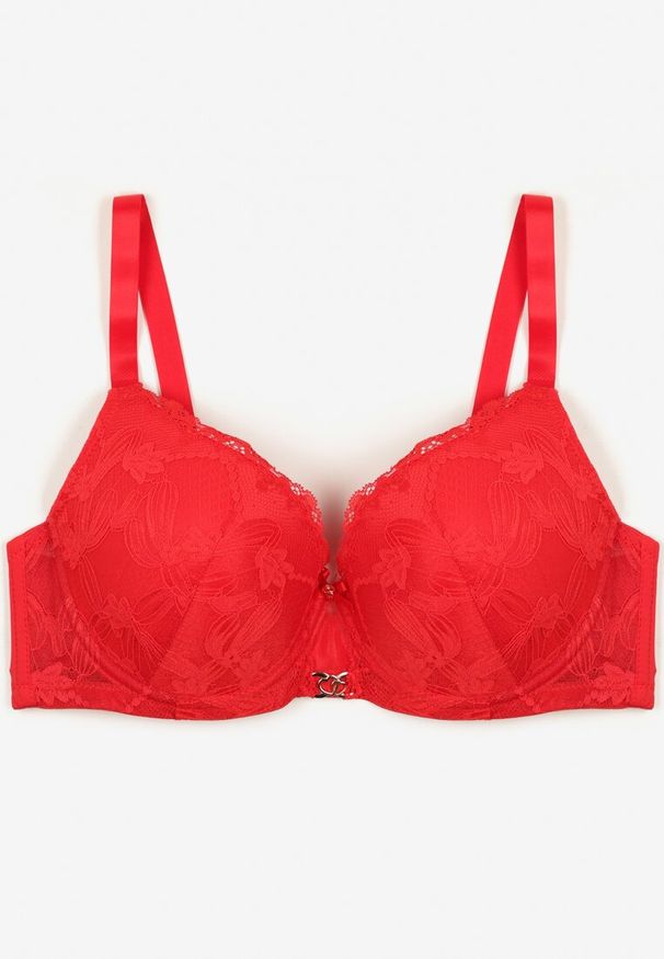 Born2be - Czerwony Biustonosz z Koronką i Metaliczną Ozdobą Valzedia. Kolor: czerwony. Materiał: koronka. Wzór: koronka, aplikacja