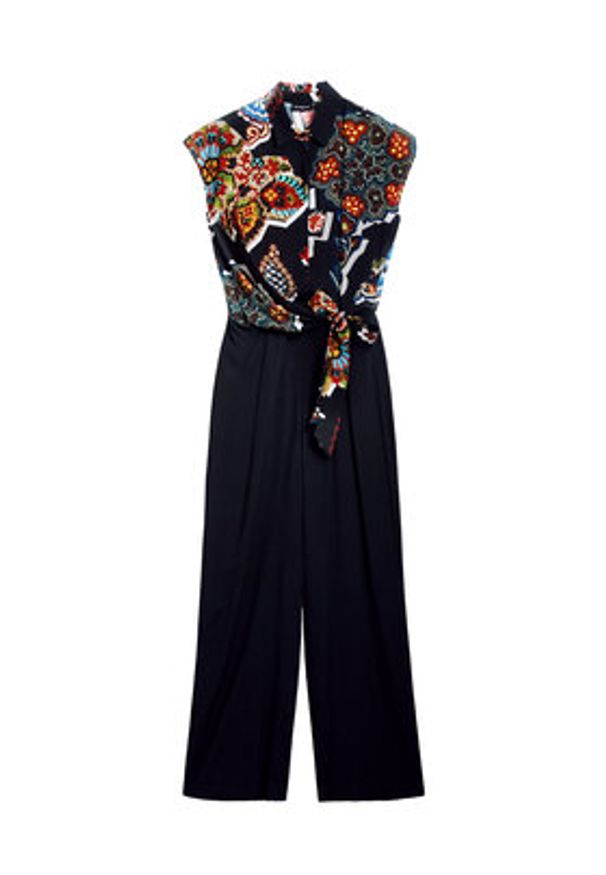 Desigual Kombinezon Paisley 25SWPW20 Czarny Regular Fit. Kolor: czarny. Materiał: wiskoza. Wzór: paisley