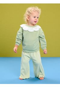 Sinsay - Prążkowane spodnie wide leg - zielony. Kolor: zielony. Materiał: prążkowany #1