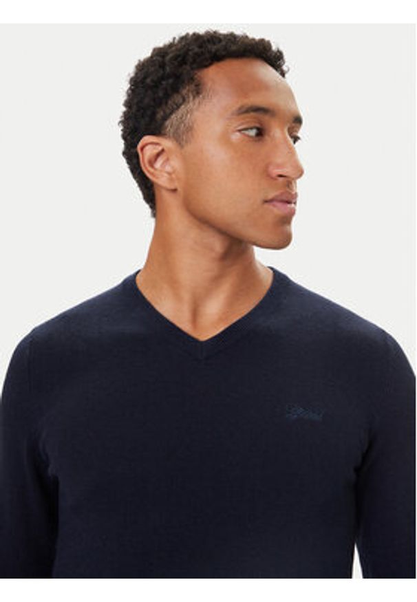 Guess Sweter M5YR27 Z0122 Granatowy Slim Fit. Kolor: niebieski. Materiał: syntetyk