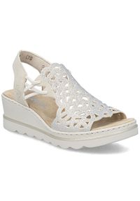 Sandały damskie na koturnie beżowe Rieker 67465-62. Kolor: beżowy. Materiał: skóra ekologiczna. Obcas: na koturnie #1