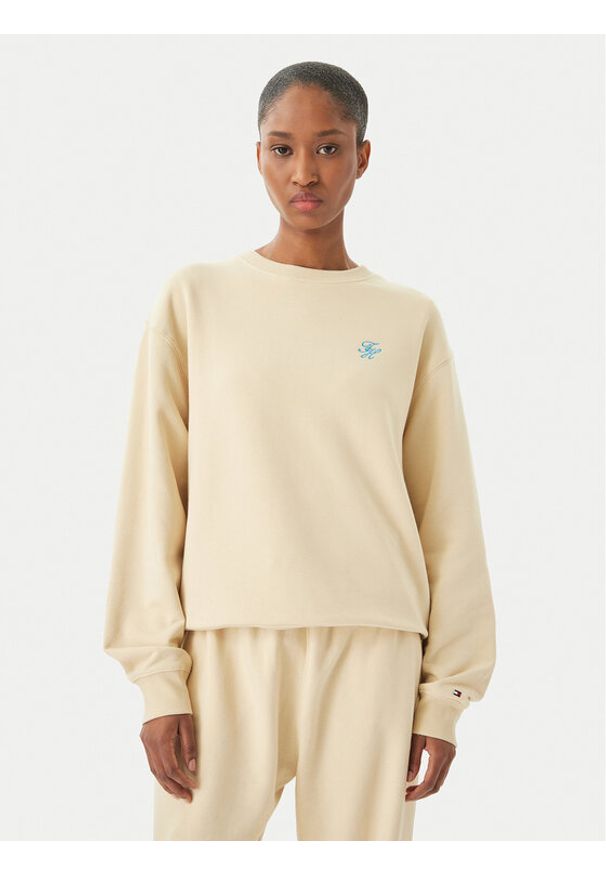 TOMMY HILFIGER - Tommy Hilfiger Bluza Logo Embroidery WW0WW48724 Beżowy jasny Relaxed Fit. Kolor: beżowy. Materiał: bawełna