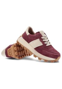 Bordowe Sneakersy Filippo Modne Obuwie Damskie. Okazja: na co dzień. Zapięcie: sznurówki. Kolor: czerwony. Materiał: zamsz #7