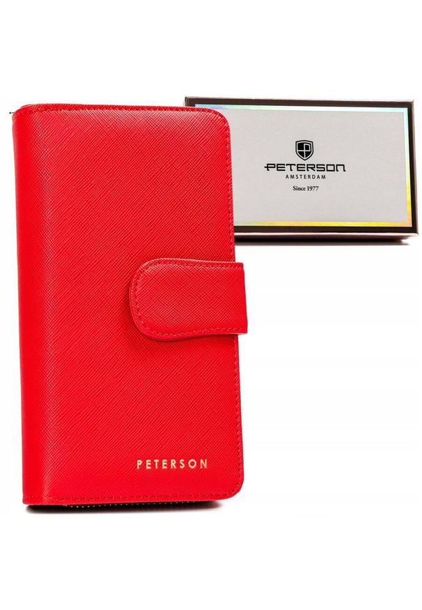 Portfel damski Peterson PTN 008-SAF czerwony. Kolor: czerwony. Materiał: skóra ekologiczna. Wzór: aplikacja