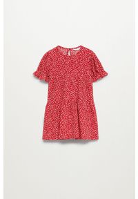 Mango Kids - Sukienka dziecięca ROVI. Kolor: czerwony. Materiał: tkanina, poliester, materiał, elastan. Długość rękawa: krótki rękaw. Typ sukienki: rozkloszowane. Długość: mini #1