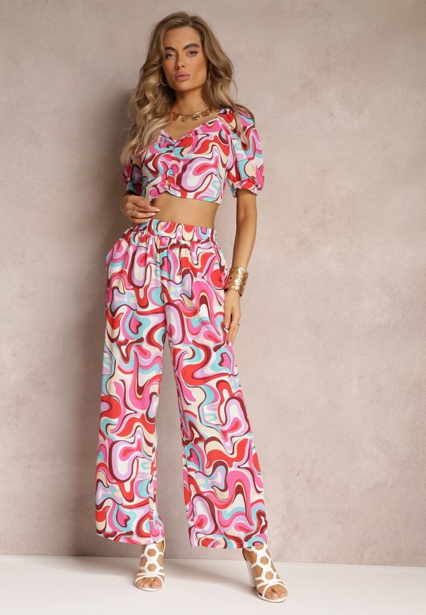 Renee - Czerwony 2-częściowy Komplet Top z Marszczeniami i Szerokie Spodnie Alesi. Kolor: czerwony