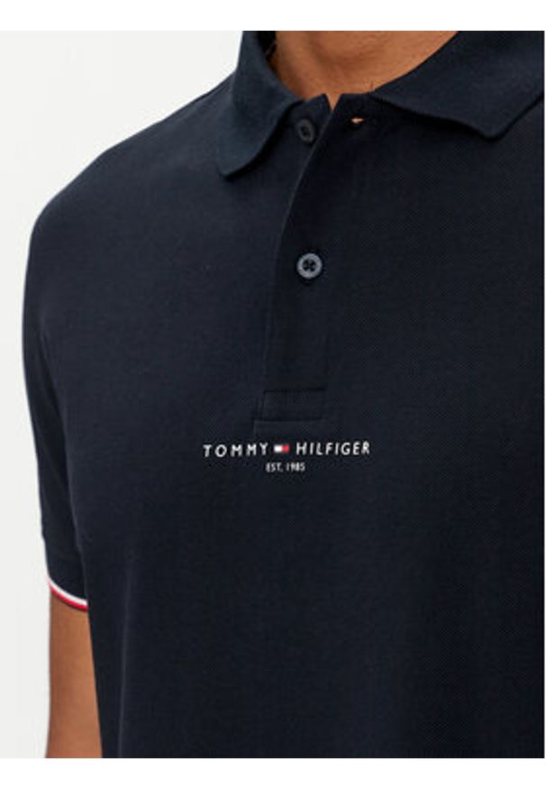 TOMMY HILFIGER - Tommy Hilfiger Polo Logo MW0MW34841 Granatowy Regular Fit. Typ kołnierza: polo. Kolor: niebieski. Materiał: bawełna