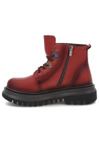 Czerwone Botki Artiker Solidne Obuwie Damskie. Okazja: na co dzień, na spacer. Zapięcie: sznurówki. Kolor: czerwony. Materiał: skóra. Styl: casual #2