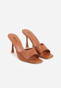 Born2be - Jasnobrązowe Klapki na Szpilce z Kwadratowym Noskiem Mellota. Okazja: na co dzień, na ślub cywilny, na wesele. Kolor: brązowy. Obcas: na szpilce. Styl: casual, elegancki #8