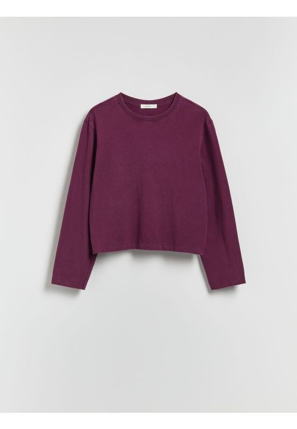 Reserved - Bawełniany longsleeve - ciemnofioletowy. Kolor: fioletowy. Materiał: bawełna. Długość rękawa: długi rękaw