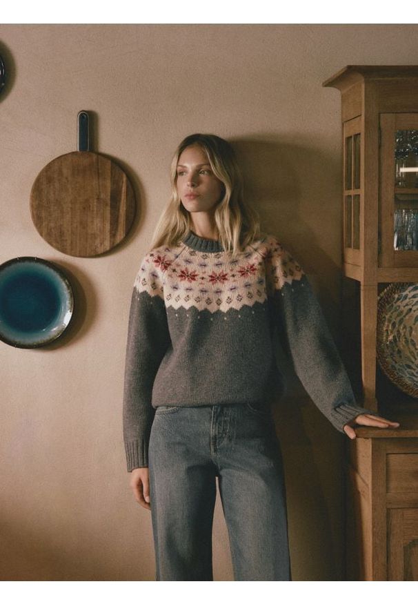 Reserved - Wełniany sweter - szary. Kolor: szary. Materiał: wełna