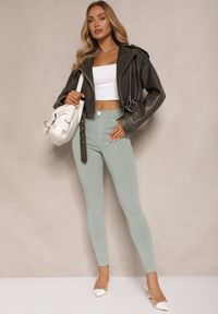 Renee - Zielone Skinny Jeansy z Bawełną High Waist Lorie. Okazja: na co dzień. Stan: podwyższony. Kolor: zielony. Styl: wizytowy, elegancki, casual #5