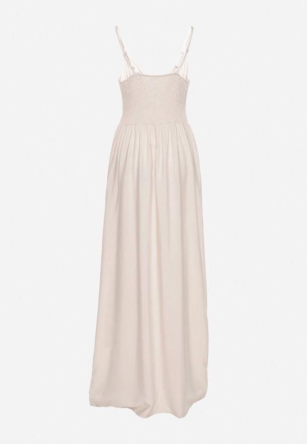 Born2be - Jasnobeżowa Sukienka Cadole. Kolor: beżowy. Materiał: bawełna. Długość rękawa: na ramiączkach. Typ sukienki: kopertowe. Styl: wakacyjny. Długość: maxi