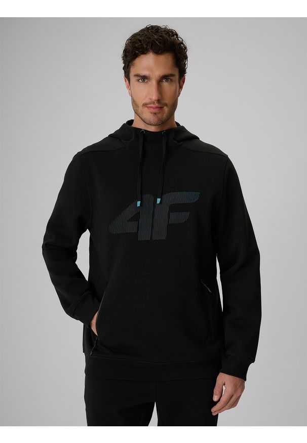 4f - 4F Bluza dresowa regular z kapturem męska - czarna S. Okazja: na co dzień. Typ kołnierza: kaptur. Kolor: czarny. Materiał: dresówka. Styl: casual