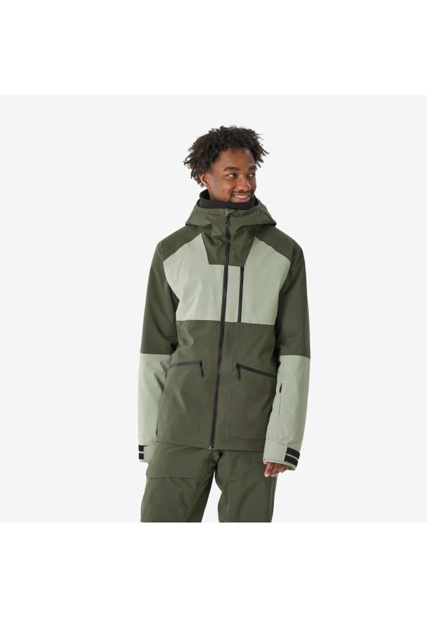 WEDZE - Kurtka narciarska i snowboardowa męska Quechua 500 AM. Kolor: zielony, brązowy, wielokolorowy. Materiał: materiał. Sezon: zima. Sport: snowboard, narciarstwo