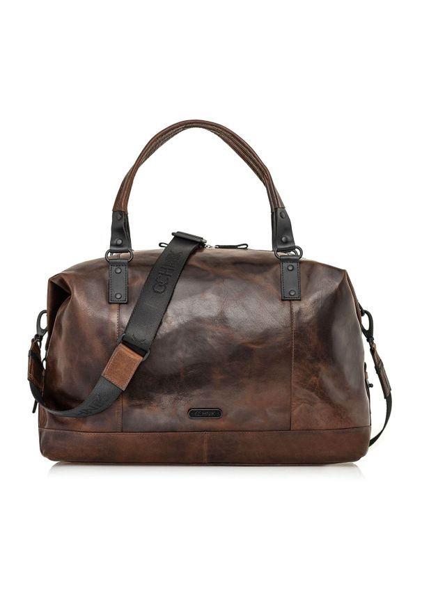 Ochnik - Brązowa skórzana duża torba męska. Kolor: brązowy. Materiał: skóra. Styl: casual, elegancki, klasyczny