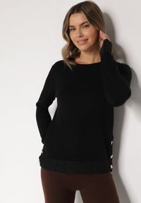 Born2be - Czarny Sweter z Guzikami z Boku Tusiana. Okazja: na co dzień. Kolor: czarny. Materiał: jeans. Styl: klasyczny, casual #7