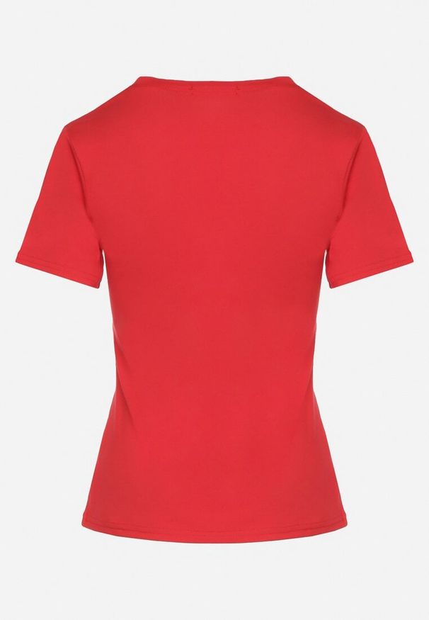 Born2be - Czerwony Klasyczny T-shirt z Bawełny Lorali. Okazja: na spacer. Kolor: czerwony. Materiał: bawełna. Wzór: gładki. Styl: klasyczny