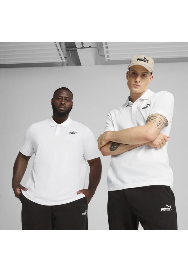 Puma - Męska koszulka polo Essentials z logo No. 1 z piki PUMA White. Typ kołnierza: polo. Kolor: biały. Materiał: prążkowany. Wzór: haft. Sport: fitness