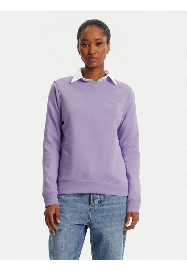 Tommy Jeans Bluza Flag DW0DW19959 Fioletowy Regular Fit. Kolor: fioletowy. Materiał: bawełna