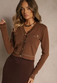 Renee - Brązowy Kardigan Xoc. Kolor: brązowy. Długość rękawa: długi rękaw. Długość: długie. Styl: retro, elegancki #5