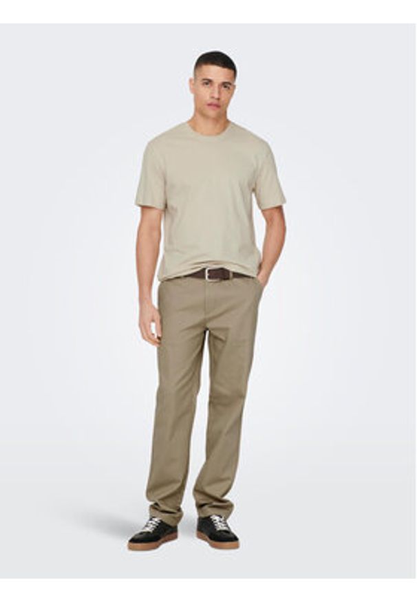 Only & Sons T-Shirt 22025208 Beżowy Regular Fit. Kolor: beżowy. Materiał: bawełna