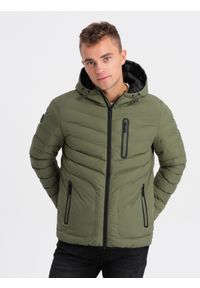 Ombre Clothing - Sportowa kurtka męska pikowana - khaki V6 OM-JALP-0118 - XL. Kolor: brązowy. Materiał: poliester, nylon. Styl: sportowy #3
