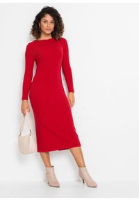 bonprix - Sukienka dzianinowa z mieszanki wiskozy. Kolor: czerwony. Materiał: dzianina, wiskoza #1