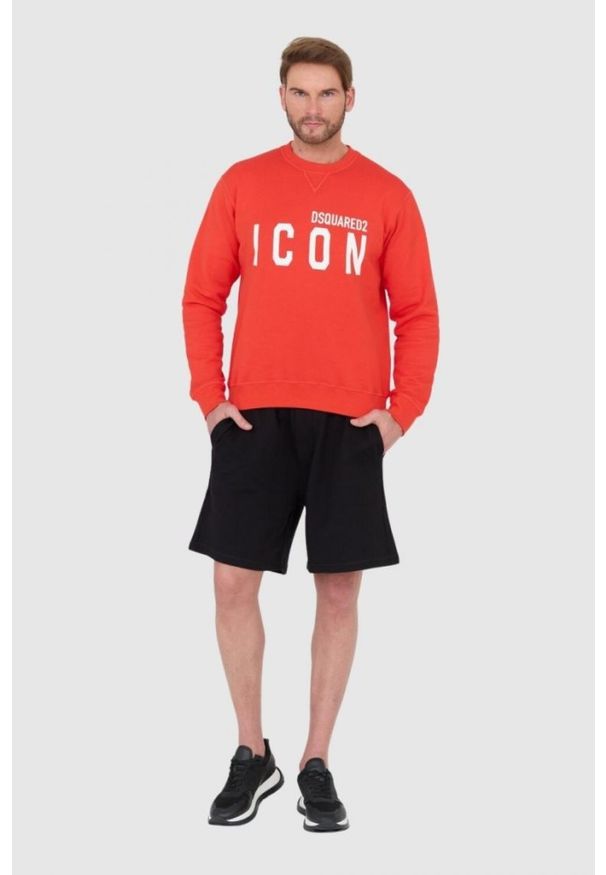 DSQUARED2 Czerwona bluza męska z dużym białym logo icon. Kolor: czerwony