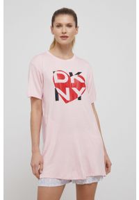 DKNY - Dkny koszula nocna damska kolor różowy. Kolor: różowy. Materiał: dzianina. Długość: krótkie. Wzór: nadruk