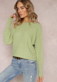 Renee - Zielony Dzianinowy Sweter z Rękawami typu Nietoperz Cascapia. Kolor: zielony. Materiał: dzianina. Styl: klasyczny #3