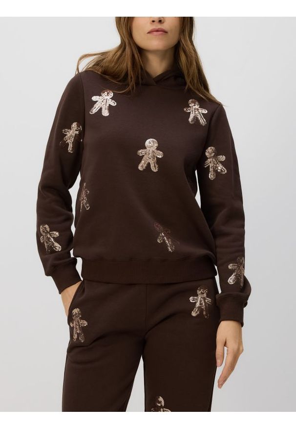 Reserved - Bluza ze świątecznym motywem - ciemnobrązowy. Kolor: brązowy. Materiał: bawełna, dzianina. Styl: wizytowy