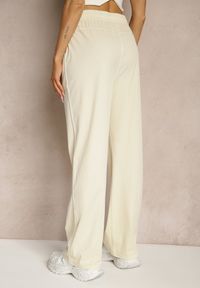 Renee - Beżowe Szerokie Spodnie High Waist z Wiskozą Linowena. Okazja: na co dzień. Stan: podwyższony. Kolor: beżowy. Materiał: wiskoza. Styl: elegancki, casual #3