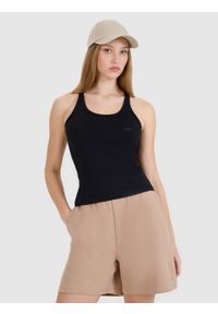 4f - 4F Top slim gładki damski - czarny XXL. Kolor: czarny. Materiał: dzianina, bawełna, jersey, materiał, elastan. Wzór: gładki