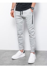 Ombre Clothing - Spodnie męskie dresowe joggery P961 - szare melanż - XXL. Kolor: szary. Materiał: dresówka. Wzór: melanż. Styl: sportowy, klasyczny #8